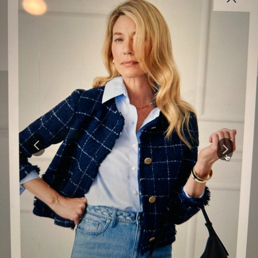 J. McLaughlin Abigail Jacket in Window Pane Navy and White - Picture 2 of 9